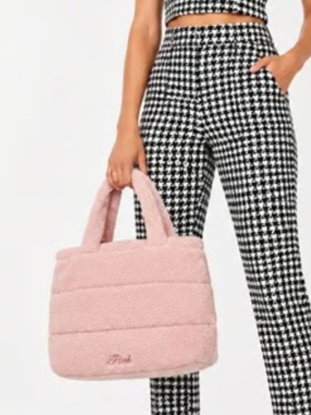 PINK Victoria's Secret Plush Shearling Tote Bag - Light Pink